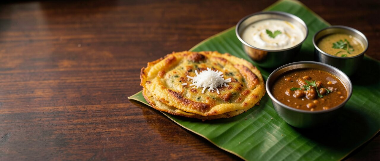 Crisp masala dosa on a banana leaf with chutney and sambar